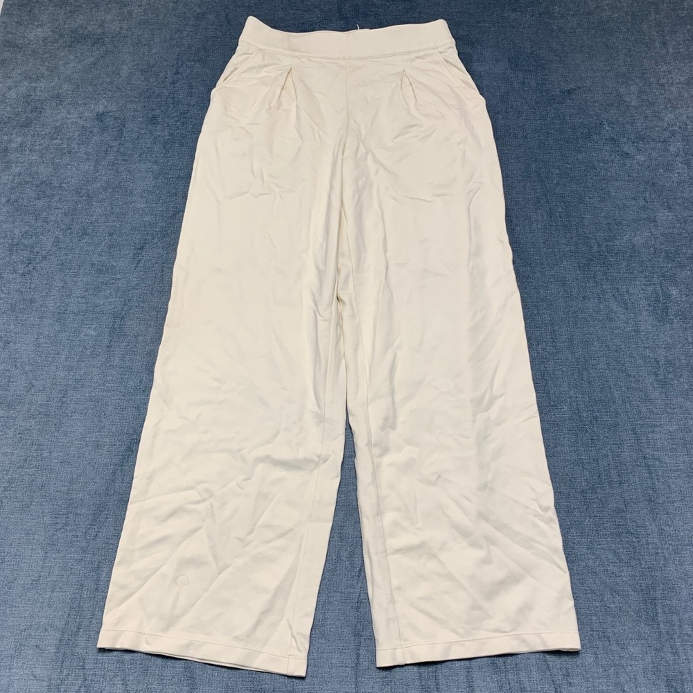 Max Studio Ponte Pants Womens Small White Rayon Stretch Pleated Front Wide Leg